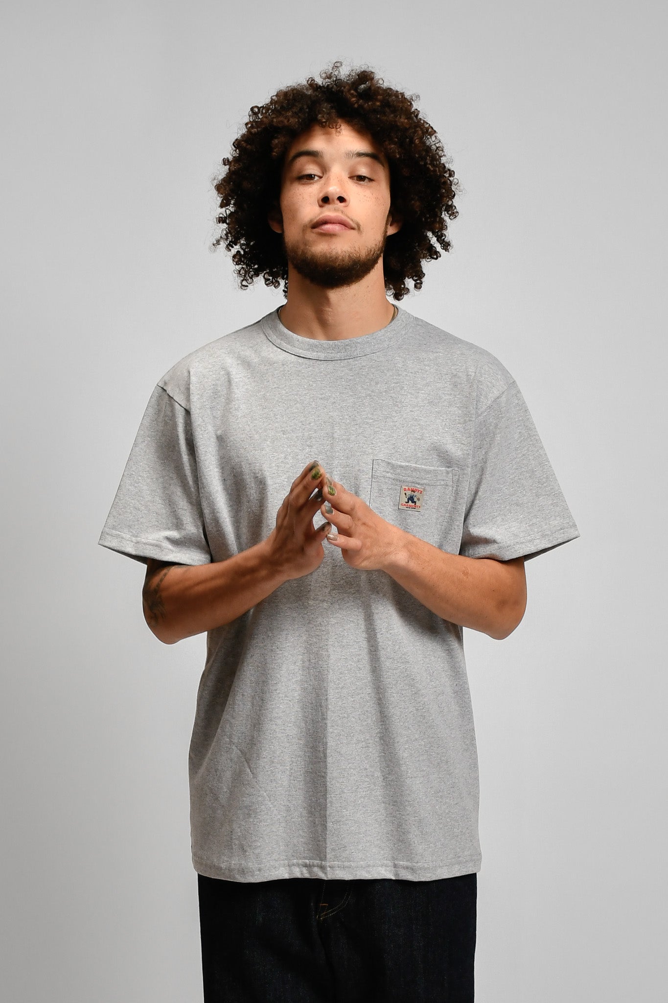 RANDY'S GARMENTS - TEE - POCKET LOGO - HEATHER GREY - TS001