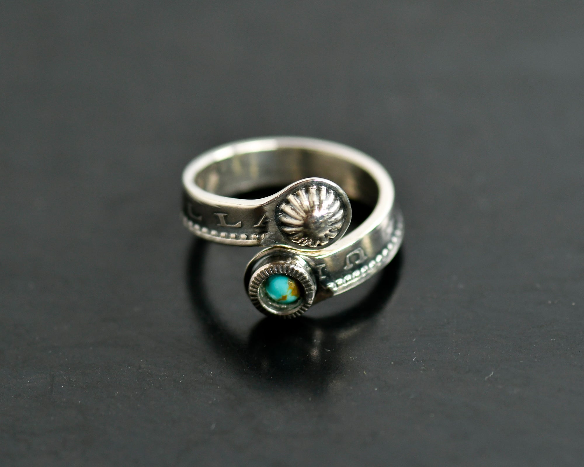 NORTH WORKS - RING - MORGAN DOLLAR TWIST/TURQUOISE MINI CONCHA - N-205