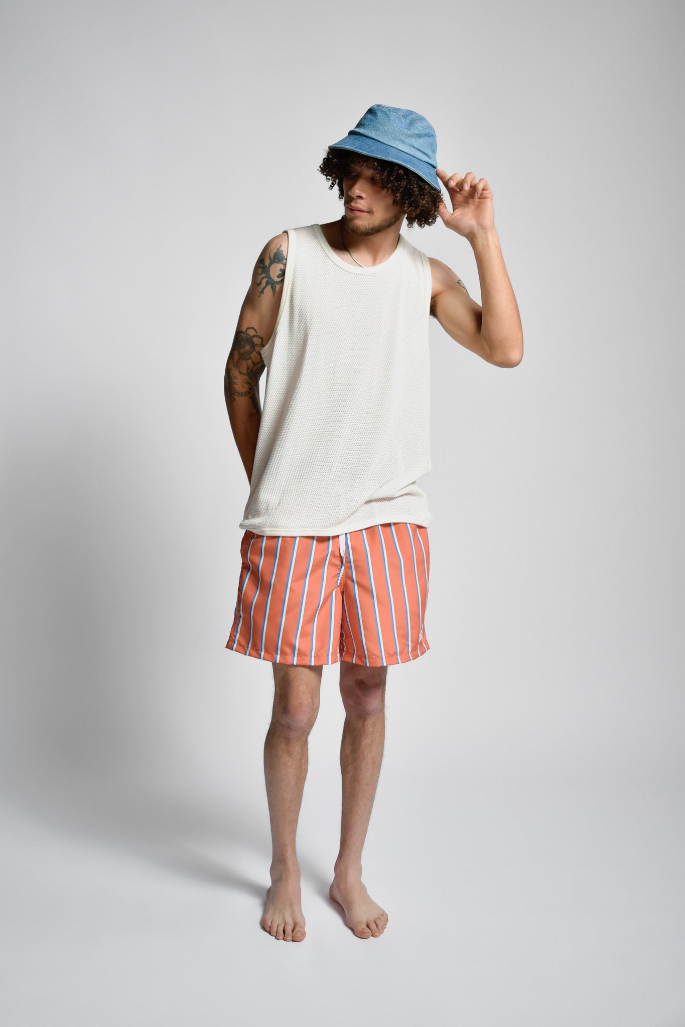 BATHER - SWIM TRUNK - FINE STRIPE - BLUE/WHITE