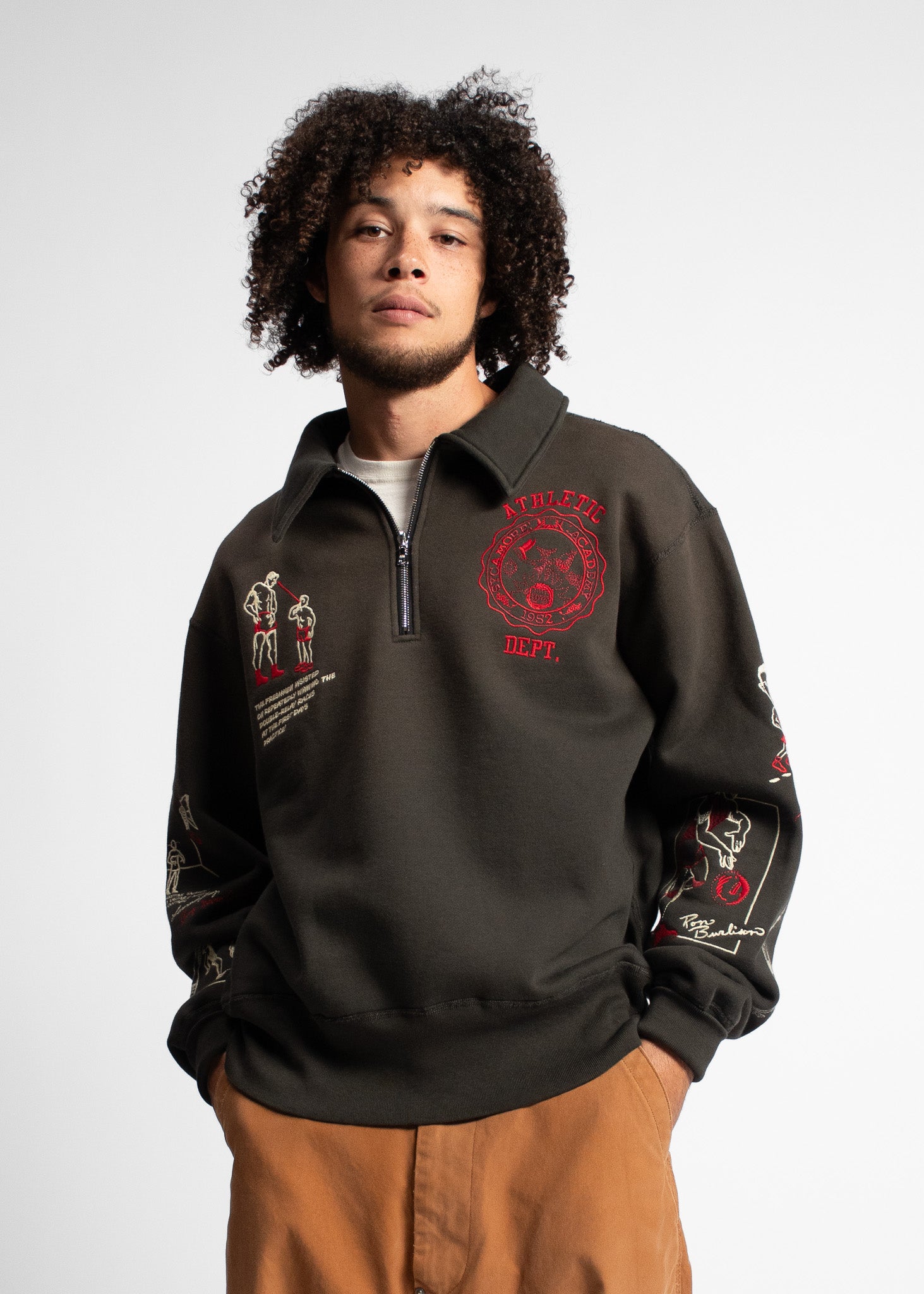 SAMUEL ZELIG - VARSITY 1/4 ZIP - FADED BLACK