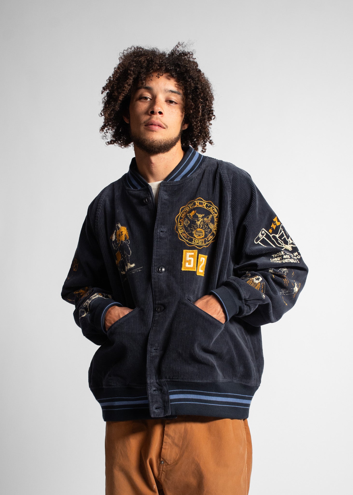 SAMUEL ZELIG - VARSITY JACKET - NAVY CORDUROY