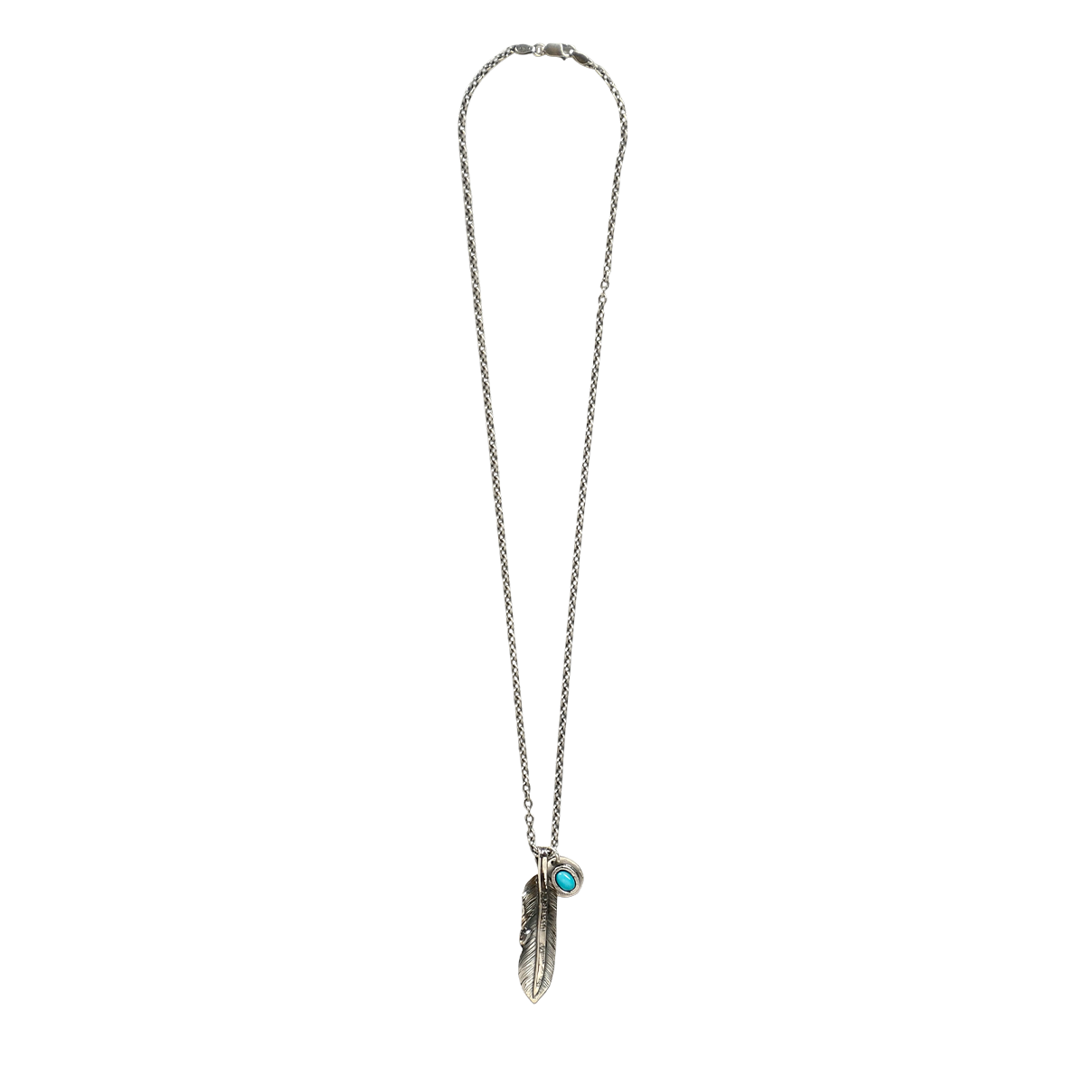 NORTH WORKS - NECKLACE - FEATHER CHARM W/TURQUOISE - 50CM - N-410