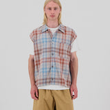 NO MORE SLEEVES SHIRT - JAPANESE TWILL CHECK - SAND