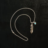 NECKLACE - FEATHER CHARM W/TURQUOISE - 50CM - N-410