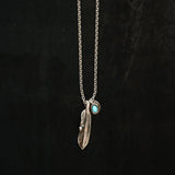 NECKLACE - FEATHER CHARM W/TURQUOISE - 50CM - N-410