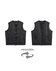 TAION - REVERSIBLE CHINA BUTTON DOWN VEST - BLACK - V01JS