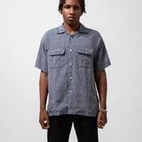 OPEN COLLAR INDIGO LINEN STRIPE - INDIGO