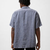 OPEN COLLAR INDIGO LINEN STRIPE - INDIGO