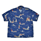 OPEN COLLAR CUPRO PRINT - BLUE