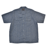 OPEN COLLAR INDIGO LINEN STRIPE - INDIGO