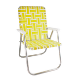 Yellow patterned lawn chair on a white background