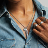 NECKLACE - FEATHER CHARM W/TURQUOISE - 50CM - N-410